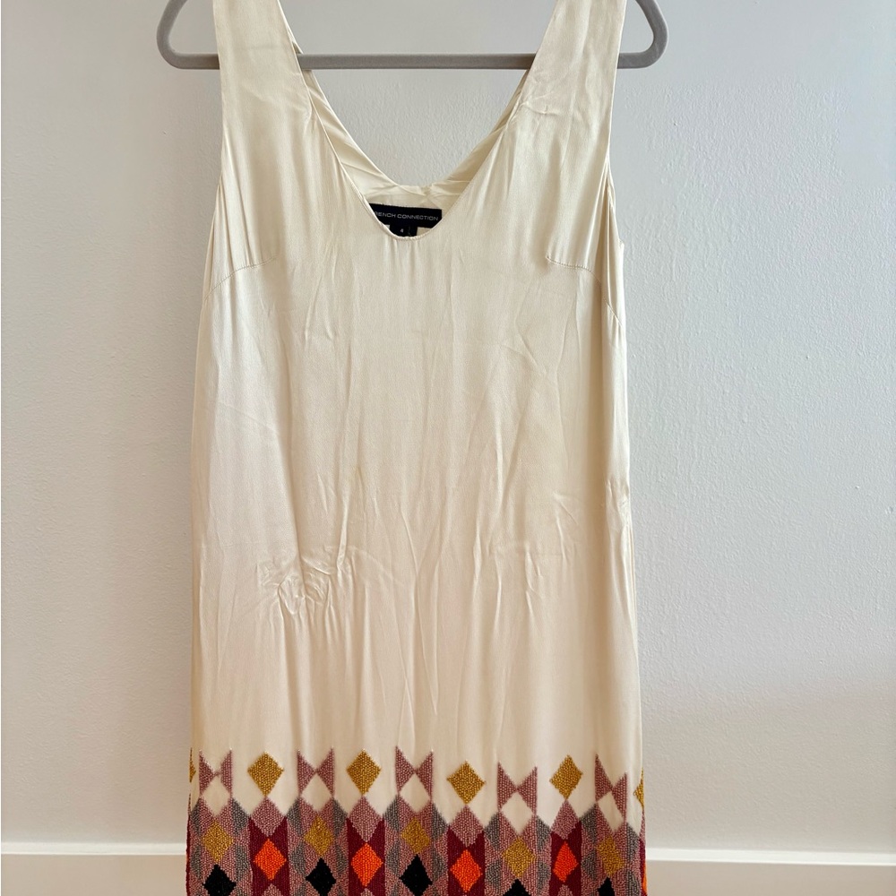 French Connection Cream Sundress with Beaded Hem-size 4
